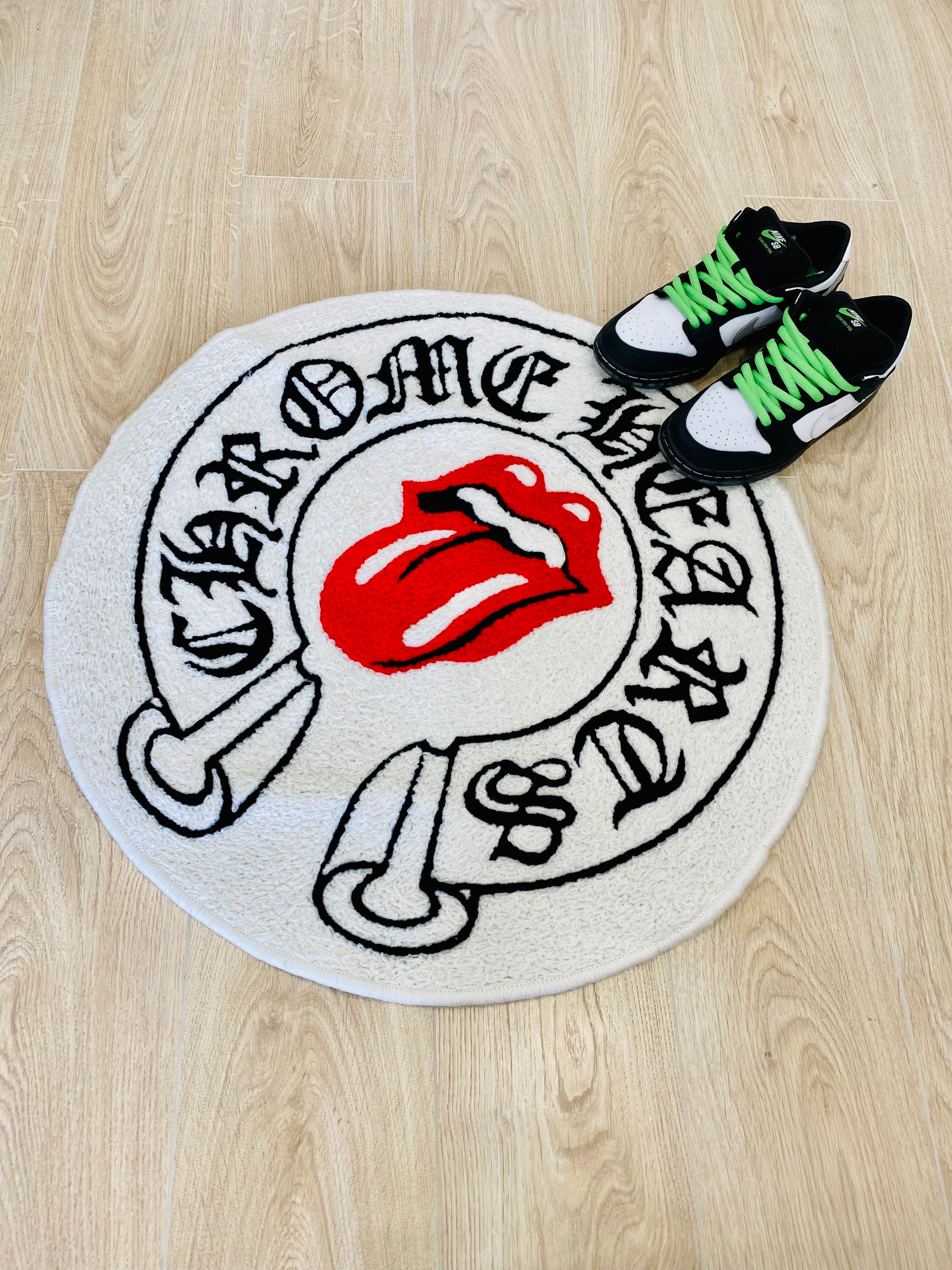 Chrome Hearts x The Rolling Stones Horseshoe Logo White Color Wool Thread Modern Accent Premium Area Carpet
